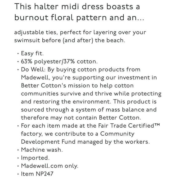 MADEWELL Cover-Up Women XS Floral Halter Midi Dress NEW Sheer Ivory NP247 - Picture 2 of 15